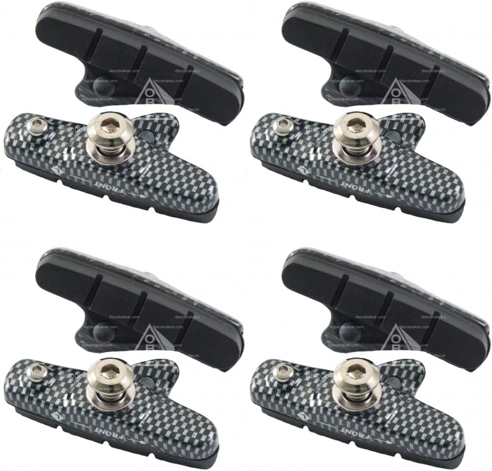 4 Pairs (8 Pads) Road Brake Pads Compatible with Shimano Dura-Ace, Ultegra, 55mm Long Carbon Effect Finish Cartridge with Replacable Inserts
