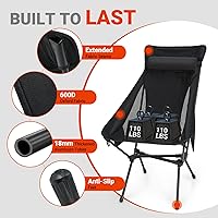 Vista 6 de Overmont Silla de camping portátil de respaldo alto, soporte de 440 libras, silla plegable ligera de gran tamaño para adultos, compacta con almohada