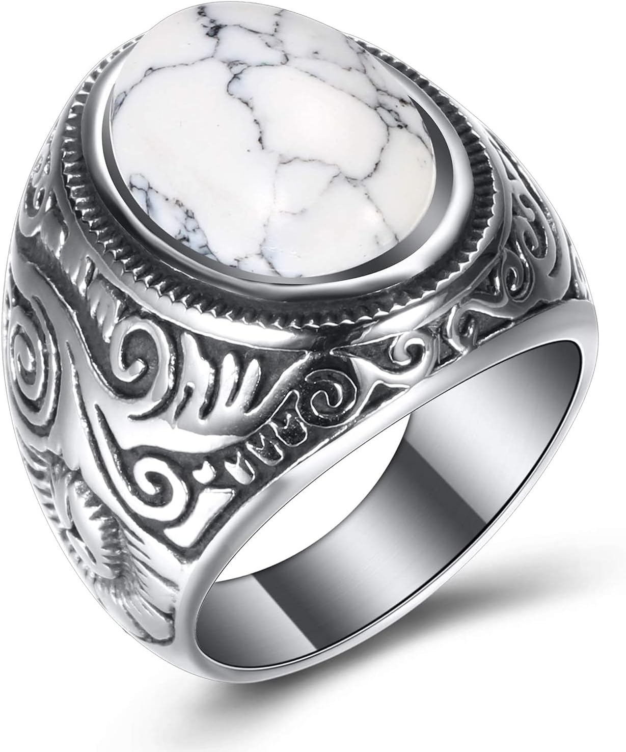 Retro Vintage Stone Rings for Men Turquoise Rings Stainless Steel Signet Biker Band