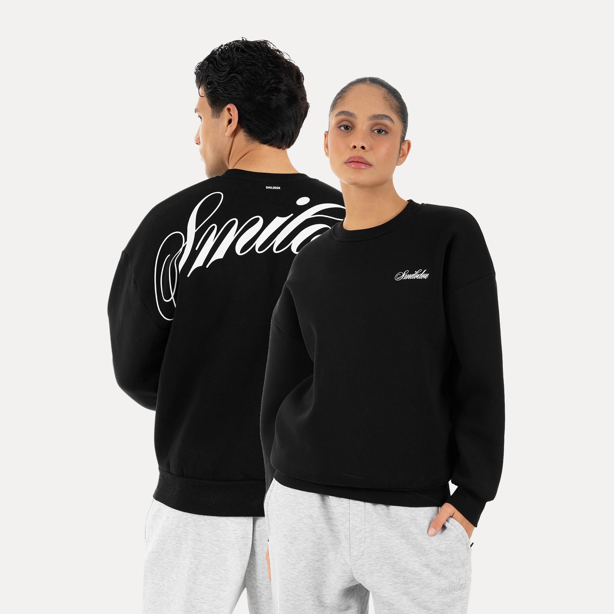 SMILODOX Sweatshirt Unisex Feyd Oversize Fit Rundhals Pullover mit Rückenprint & Brustlogo, lockerer Streetwear Sweater aus Baumwolle, Oversized Pullover für Herren und Damen