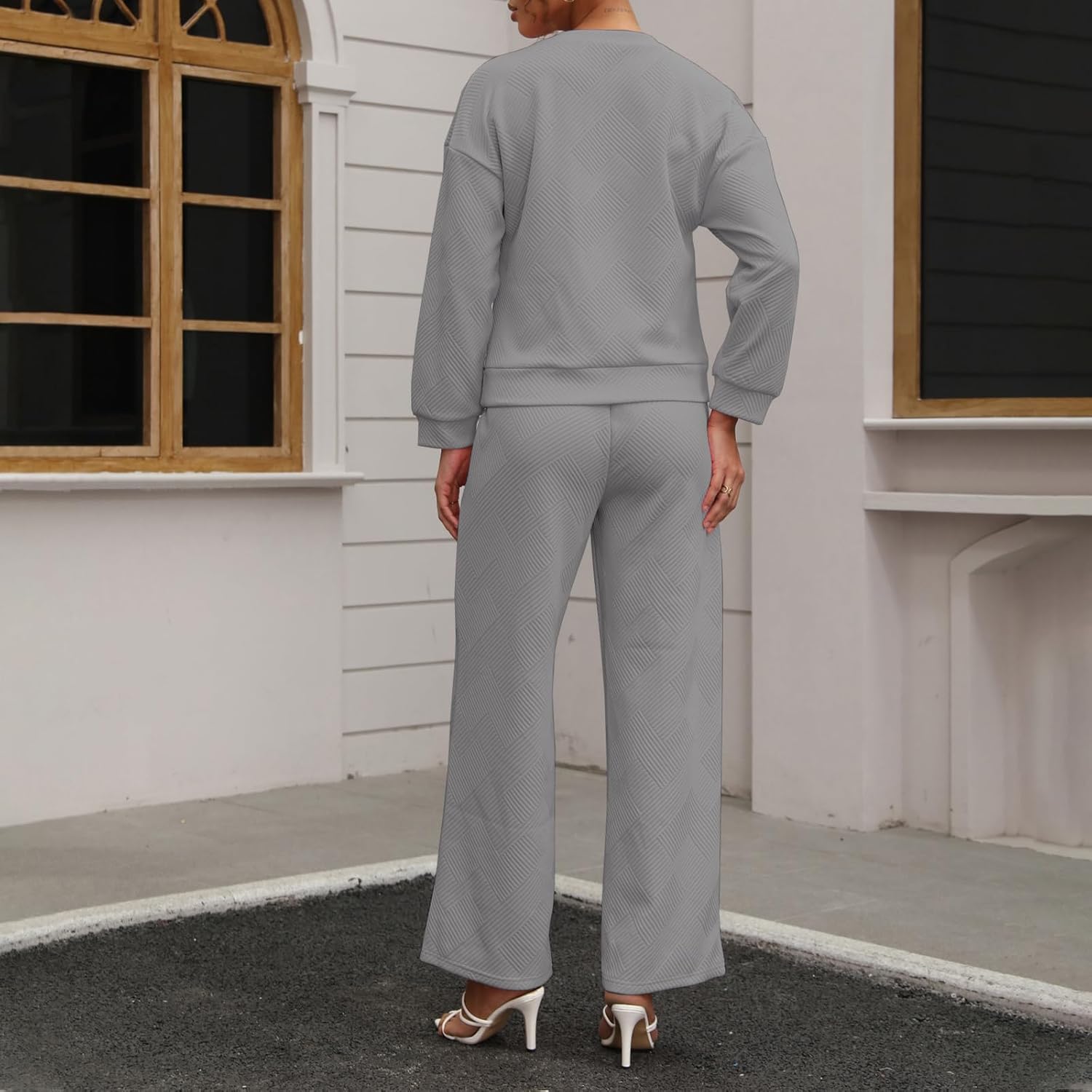 kaimimei Womens 2 Piece Outfits Travel Matching Long Sleeve Tops and Wide Leg Pants Sets Casual Loungewear with Pockets - Image 4