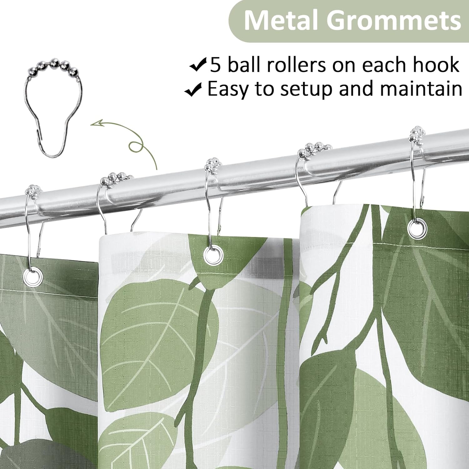 BOODII Exera Long Shower Curtain 72x84, Sage Green Eucalyptu Shower Curtain for Bathroom Floral Watercolor Leaves Botanical Nature Fabric Bath Curtains Country Plant Bath Curtains
