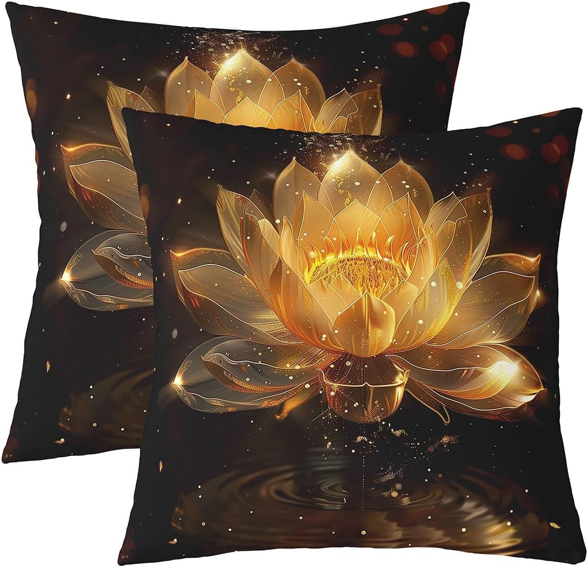 jejeloiu Golden Lotus Flower Throw Pillow Covers Set of 2 24 x 24-Inch Kids Golden Black Reversible Cushion Case for Boys Girls Teens Zen Spa Pillowcases for Sofa Couch Bed Floral,Indoor Outdoor