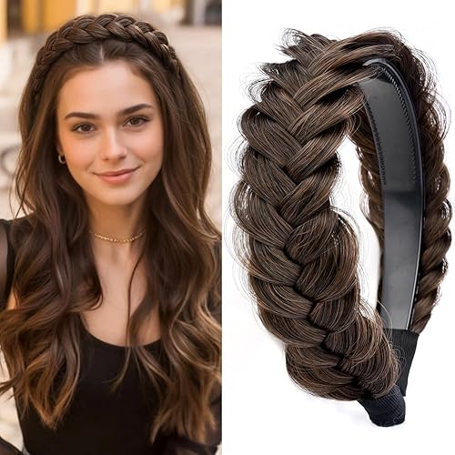 DIGUAN Wide Messy Braided Headband With Teeth Synthetic Hair Plaited