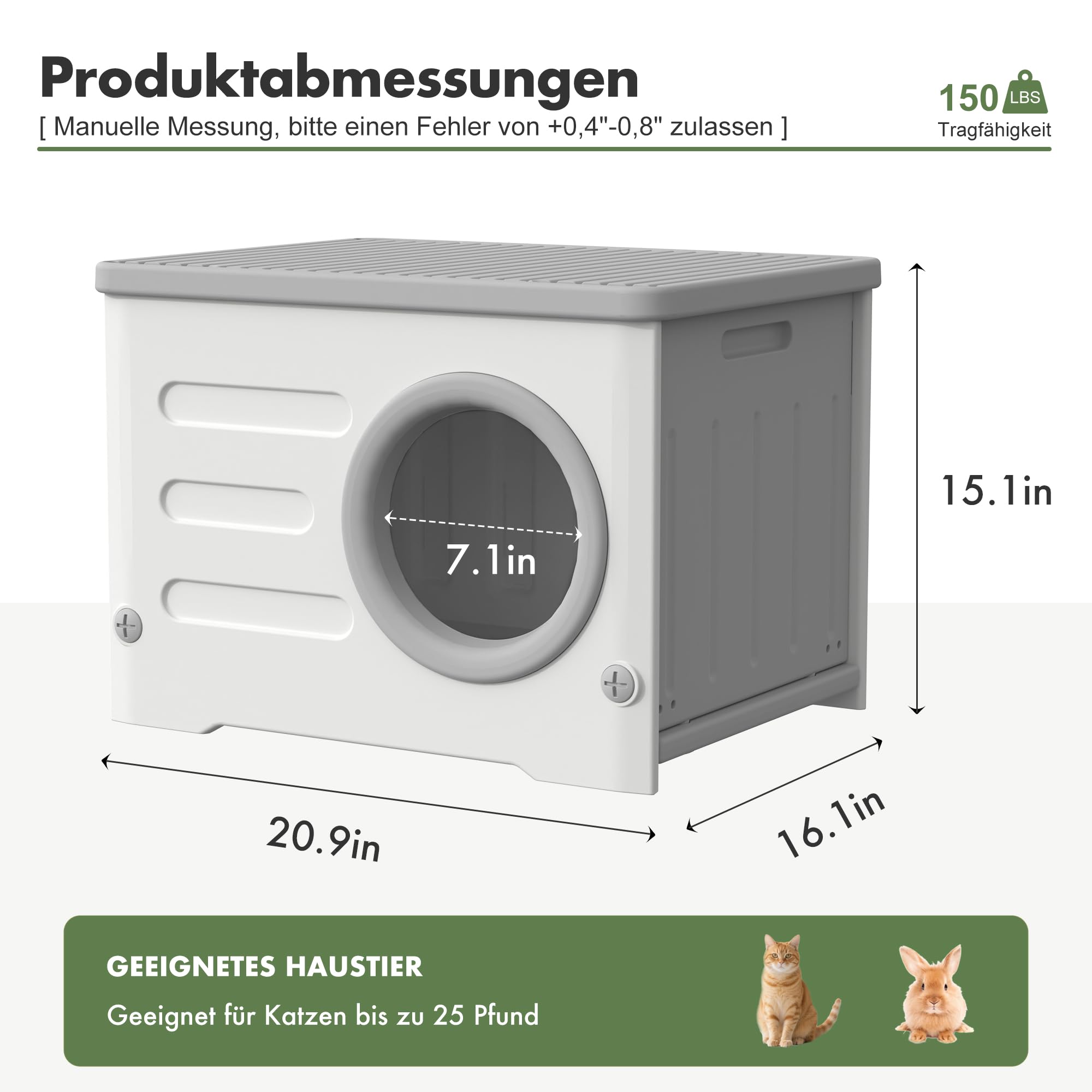 Katzenhaus Outdoor Wetterfest mit Kissen (Grau und Weiß)