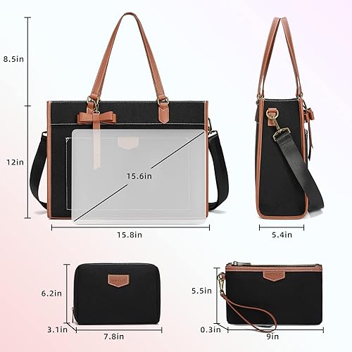 Miniatura 3 de Keyli 3 bolsas para laptop para mujer, bolsas de lona de 15.6 pulgadas, bolso de hombro de gran capacidad, bolso ligero para maletín