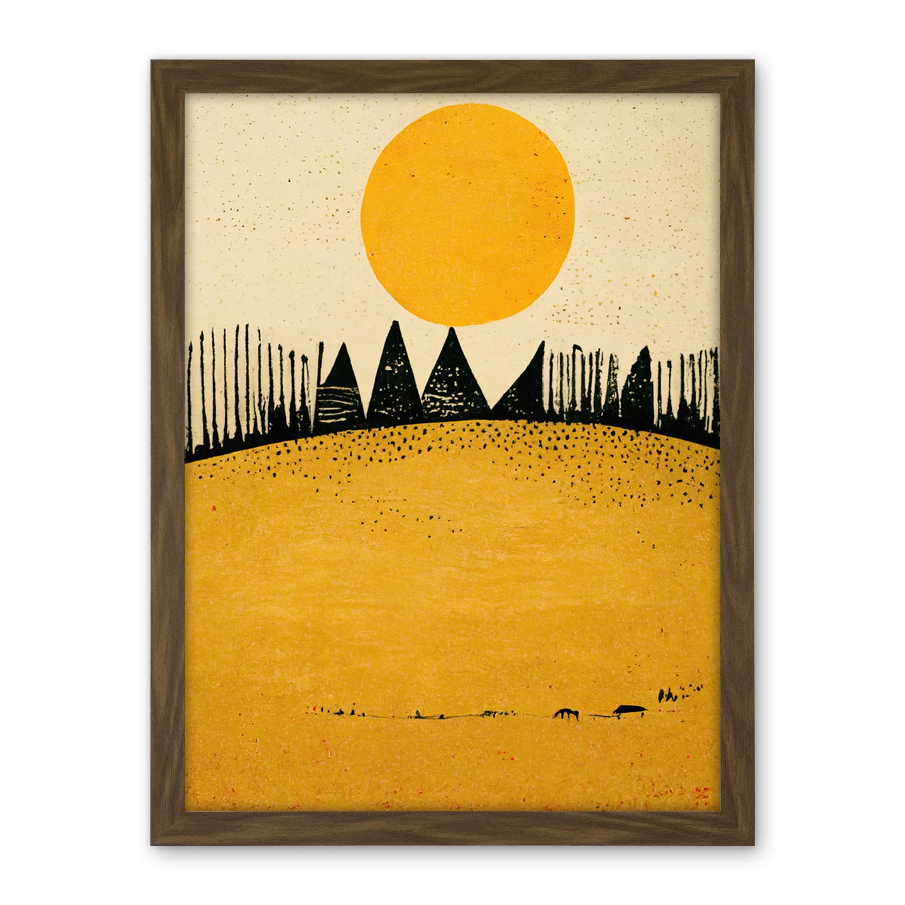 Wee Blue Coo Minimalist Tribal Abstract Desert Yellow Painting Artwork Framed Wall Art Print 18X24 Inch