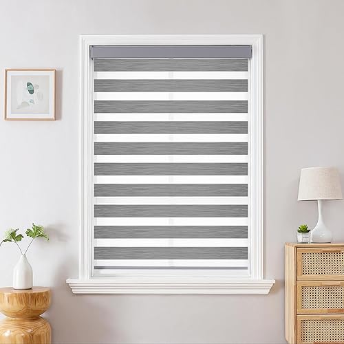 Miniatura 2 de Joydeco - Persianas cebra sin cordón de doble capa para control de luz, cubierta de aluminio opaca, enrollables, con parada libre para hogaroficina