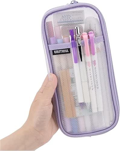 EASTHILL Grid Mesh Pen Pencil Case with Zipper Clear Makeup