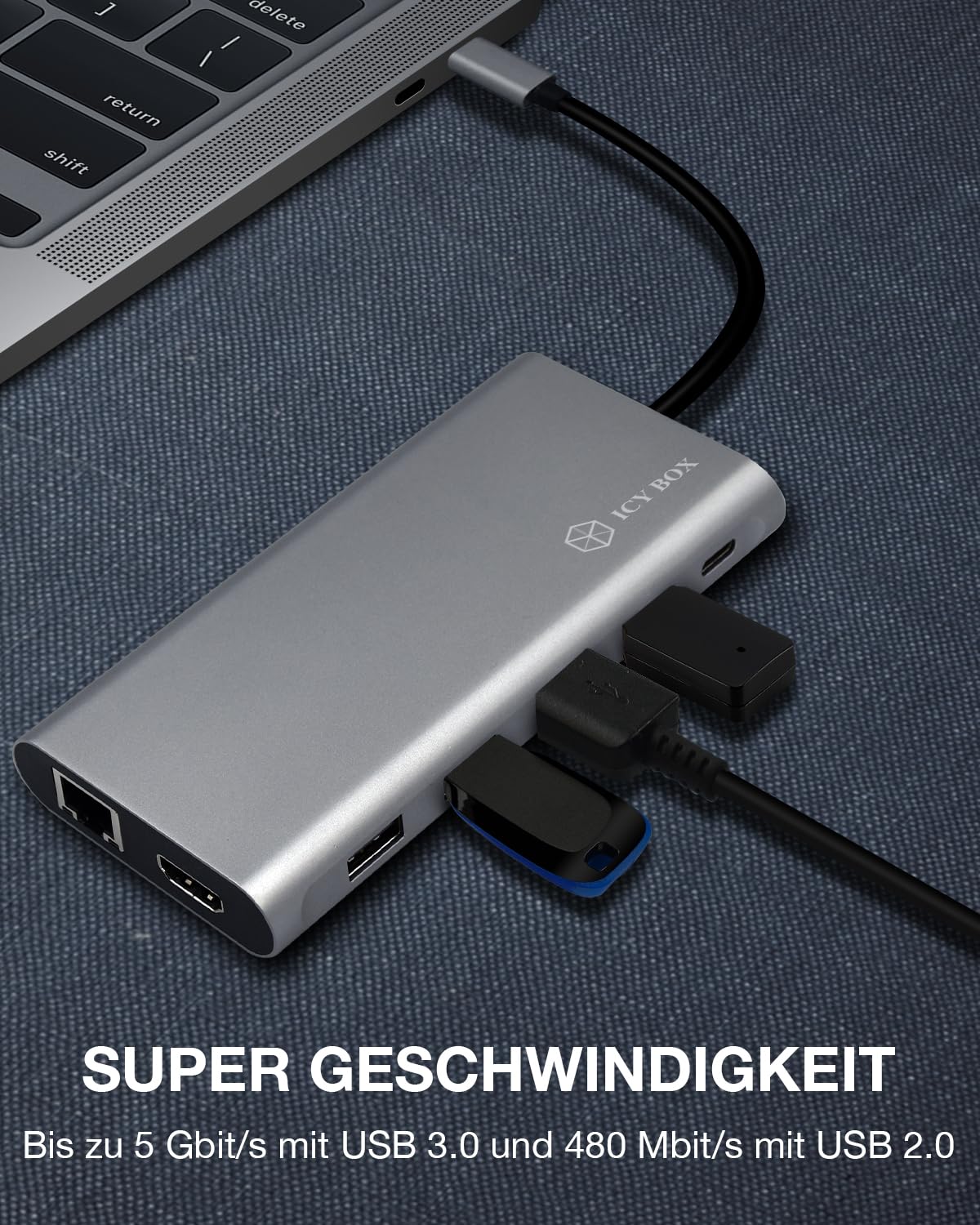 ICY BOX Stacja dokująca USB-C (12 w 1) na 3 monitory (2 x HDMI i 1 x DP), 4K 60 HZ, 3-krotne USB 3.0 HUB, moc 100 W, Gigabit Ethernet, czytnik kart, kolor szary