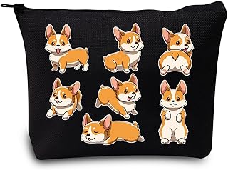 LEVLO Funny Corgi Cosmetic Makeup Bag Corgi Owner Gift Corgi Dog Make Up Zipper Pouch Bag For Corgi Lover, Funny Corgi Black, Cosmetic Bag