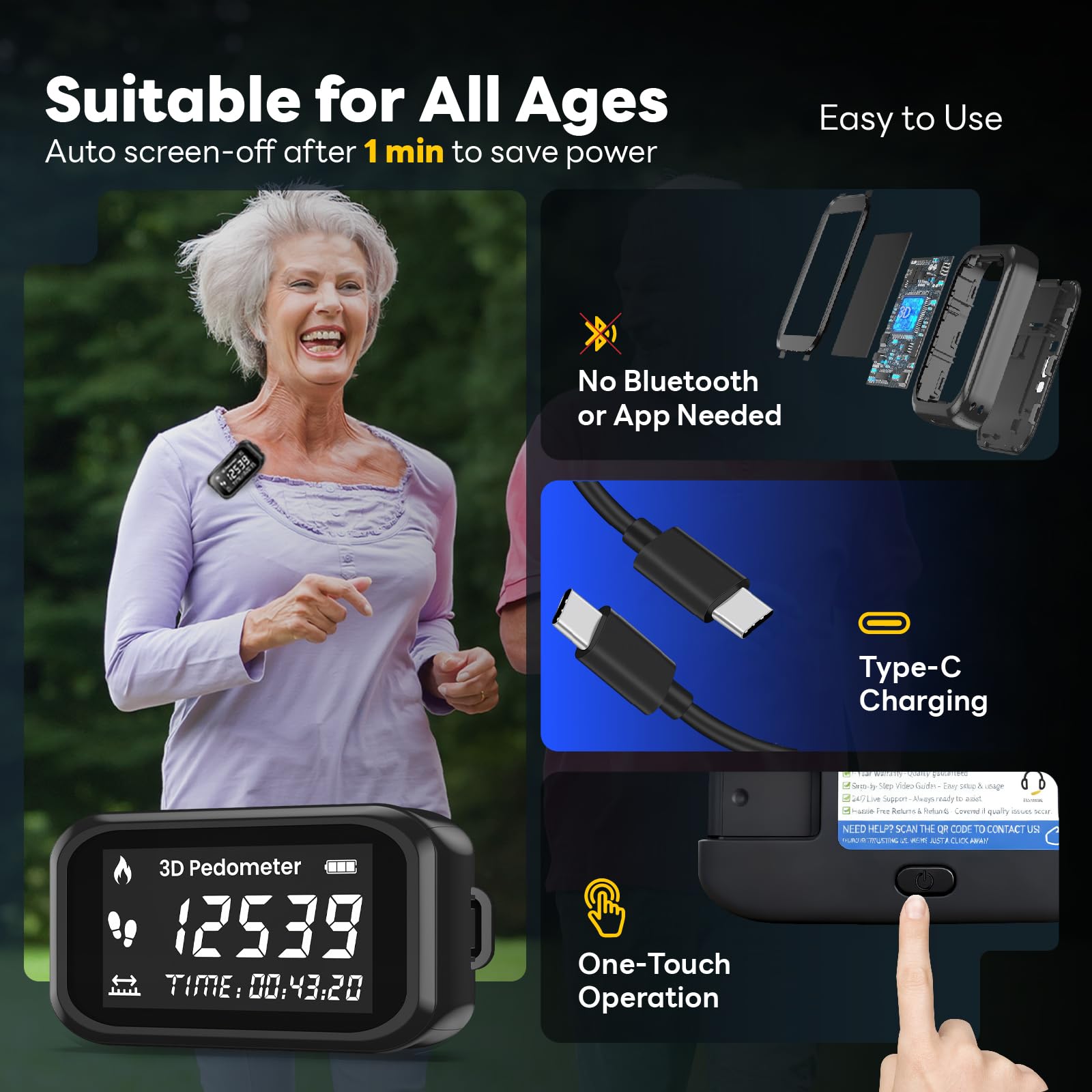 3D Podometre Non Connecté, Podomètre Précis à Clipser, Podometre Marche Pas et KM Calories, Compteur de Pas avec Grand Écran LCD, pour Marche, Course, Jogging, Randonée