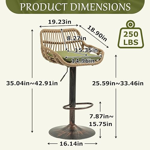 Miniatura 3 de Taburetes de bar modernos de ratán, taburetes de bar de lino para comedor, sillas de bar de cocina con asa y reposapiés, taburetes de pub con base