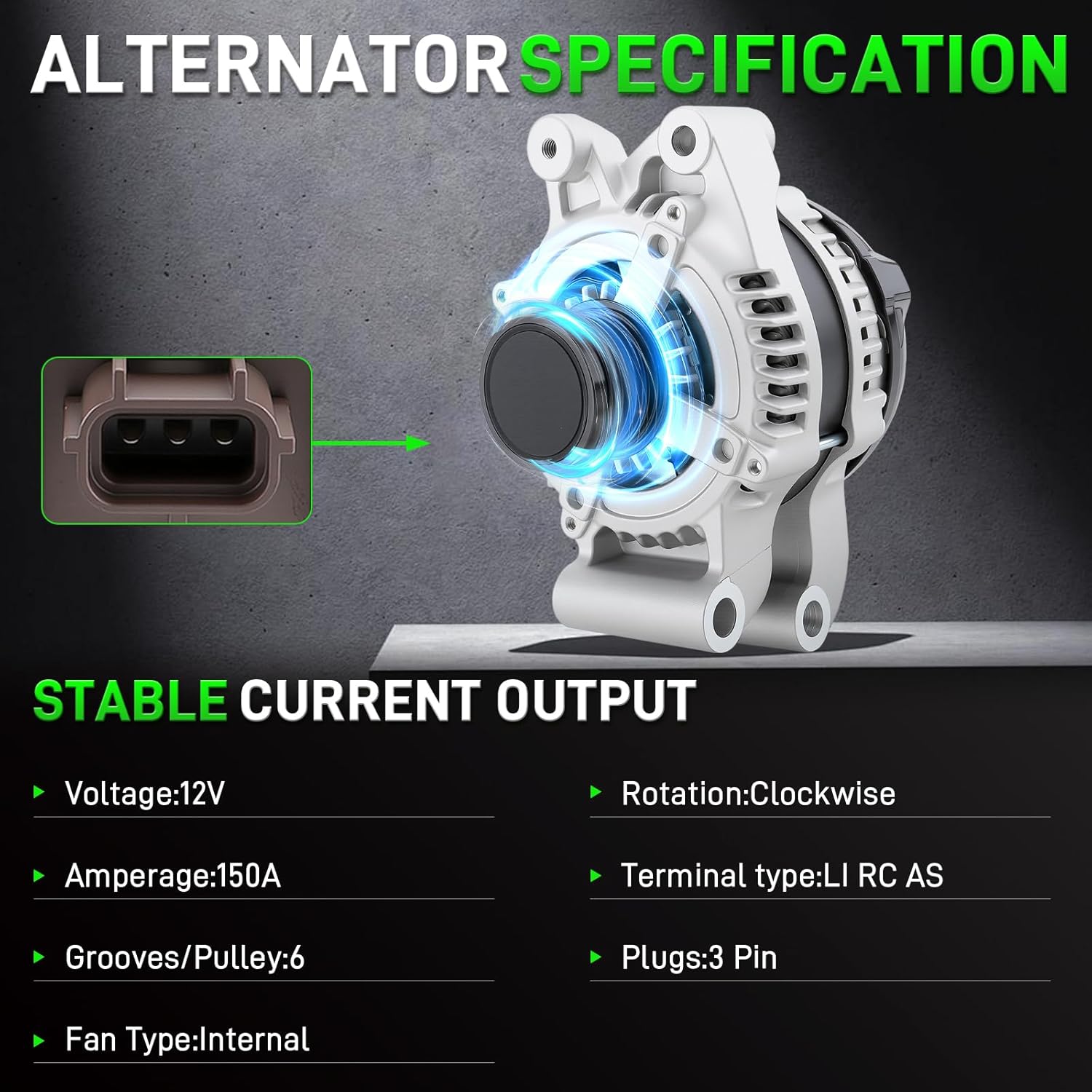 HS7Z-10346-A Alternator Fit for Ford Fusion 2013-2020 L4 1.5L 1.6L 150A 12V CW 6-Groove Decoupler Pulley DS7Z-10346-D GL-8679