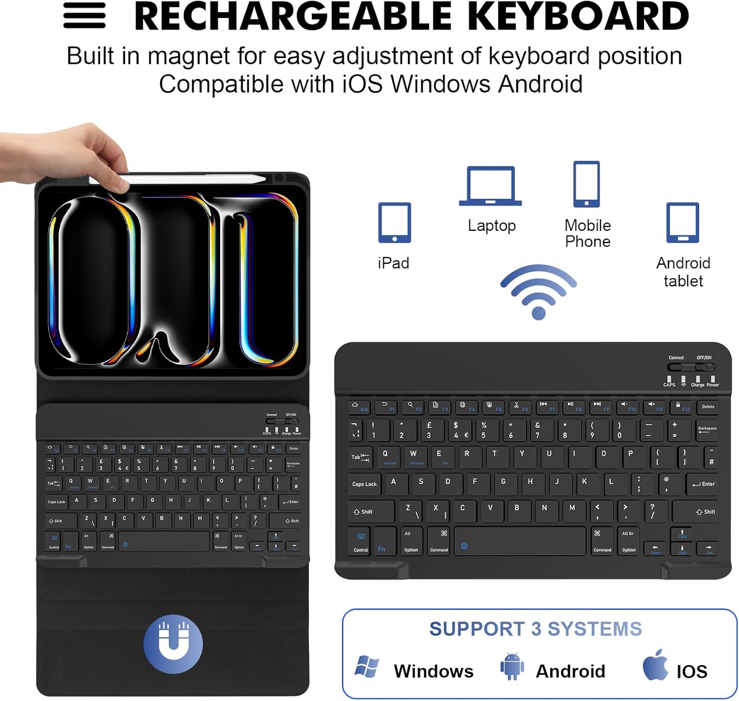 SOPPY Keyboard Case for New iPad Pro 11-inch (M4) 2024, Magnetically Detachable Keyboard Cover with Pencil Holder, Rotatable Case for iPad Pro 11-inch 2024 (Black)
