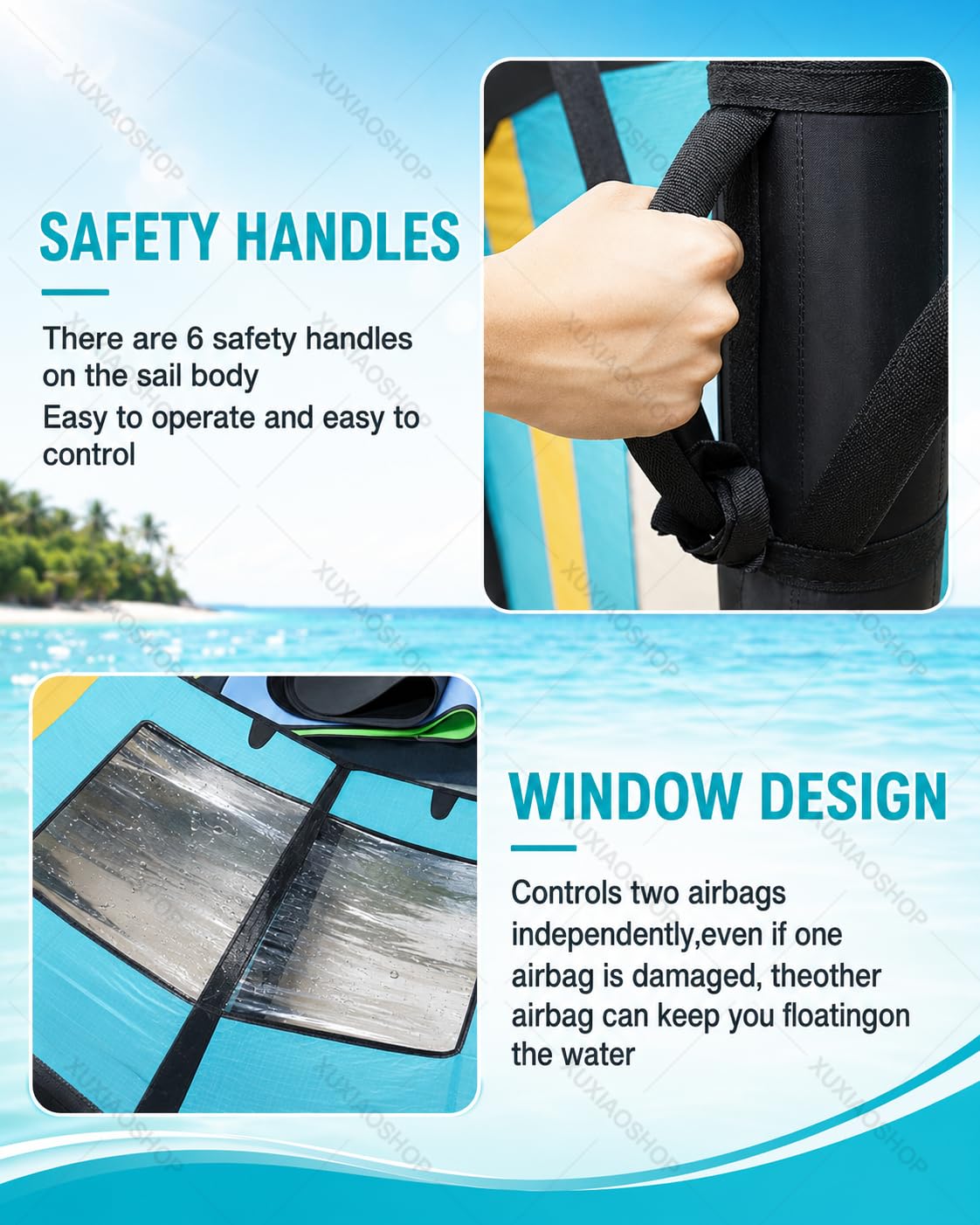 Vela de Surf Hinchable con Ventana para Wing Foil 4m2 | Incluye mochila, bomba y leash; para adultos en wingfoil, wingsurf y SUP durante viajes a playa, lago o bahía