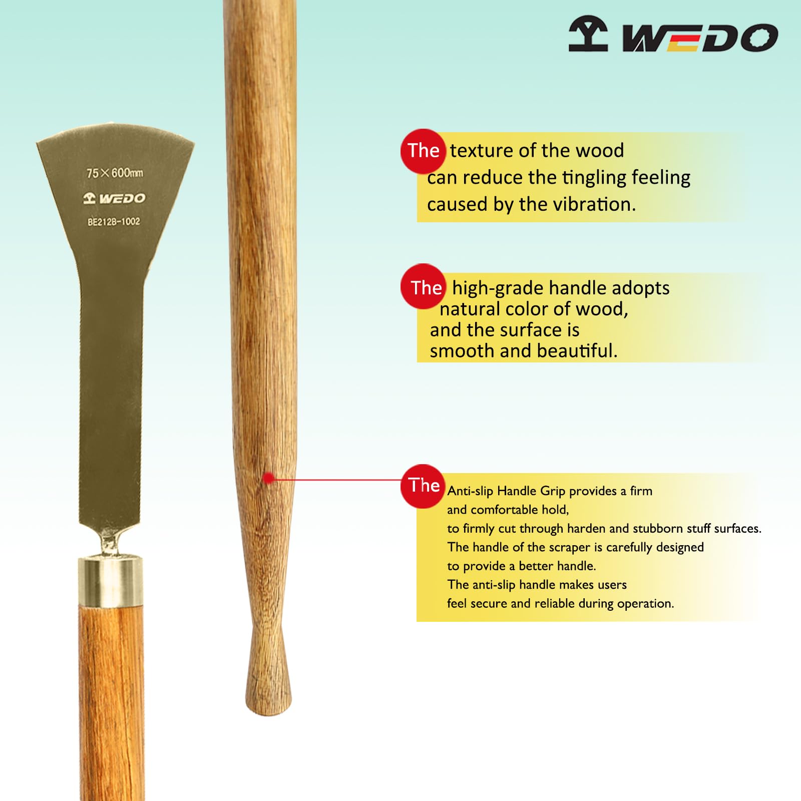 WEDO Raschietto ad arco non scintillante,Lama raschiatore pavimento 75x75mm,Lunghezza 600mm,Coltello stucco in bronzo alluminio,Spatola raschiatore senza scintilla,Certificato BAM/FM, Ampiamente usato
