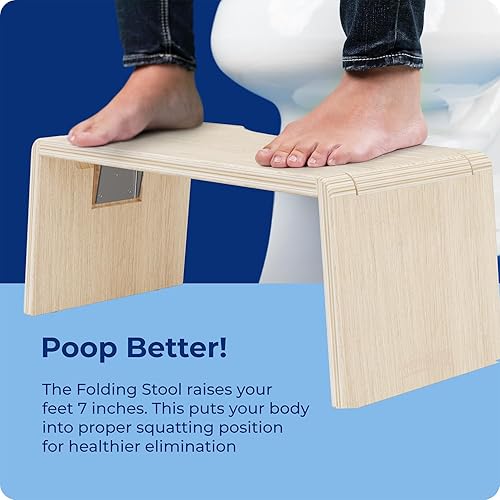 Vista 33 de Squatty Potty Oslo Taburete plegable de bambú – 7 pulgadas, taburete de baño plegable para niños y adultos – marrón, portátil y ahorro de espacio
