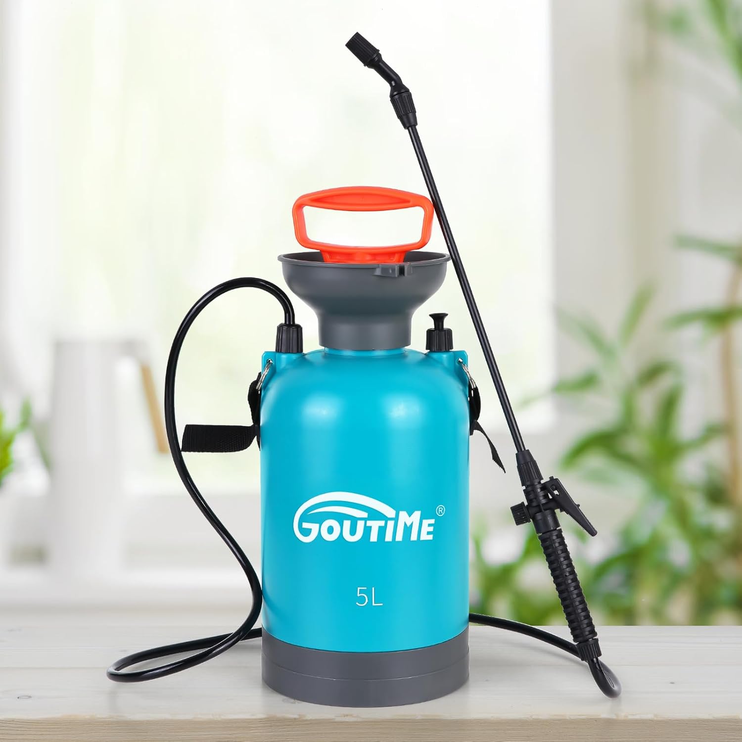 Goutime 1.35 Gallon (5L) Pump Sprayer, Lawn & Garden Sprayer with Pressure Relief Valve for Weed Killer, Pesticides, Fertilizers, Patio & Outdoor Cleaning - Easy Carry Handle