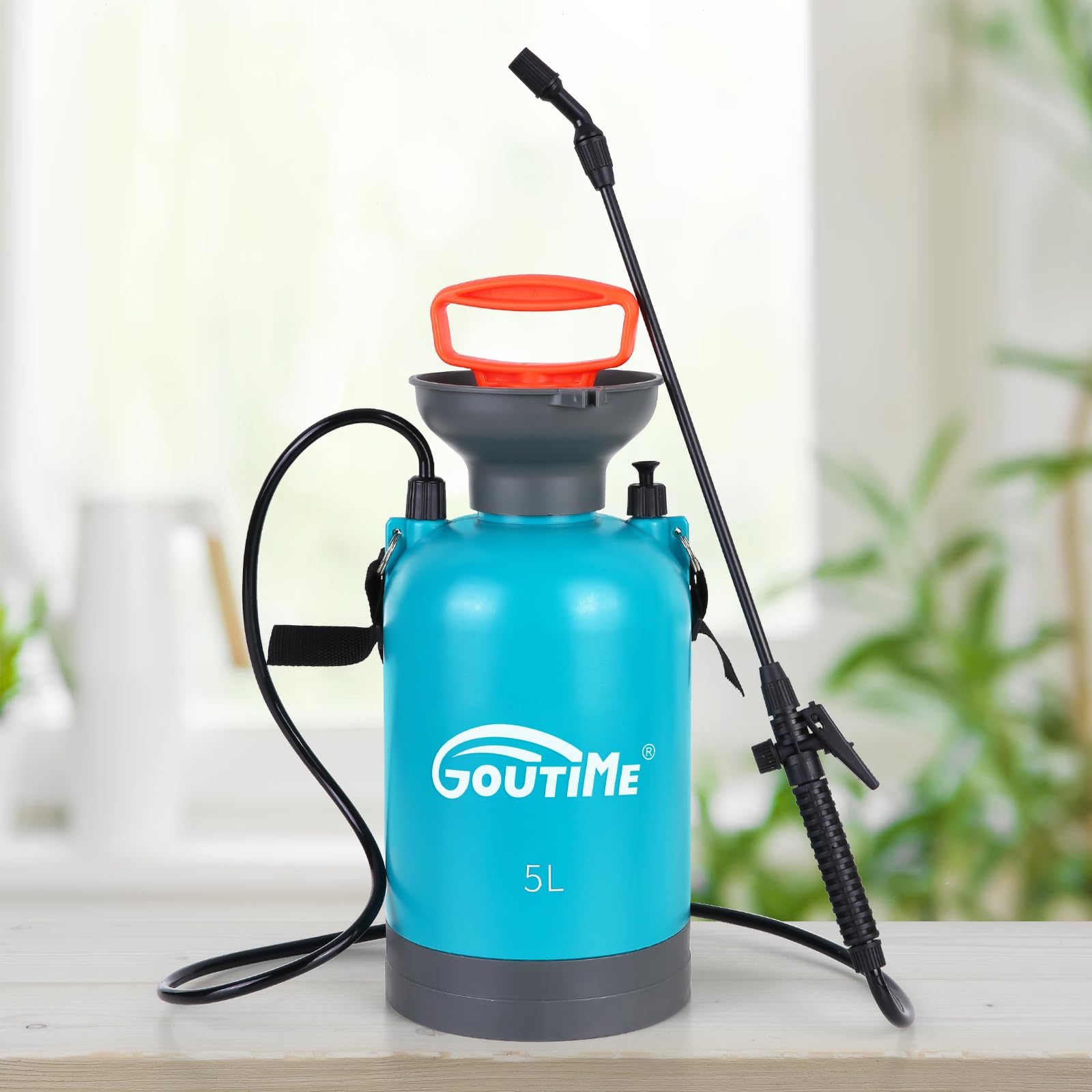 Goutime® Goutime 5L Drucksprüher, säurebeständiges Drucksprühgerät mit Überdruckventil, verstellbare Düsen & 1,3m Schlauch, Unkrautspritze Schaumsprüher für Garten, Unkrautvernichtung & Pflanzenpflege
