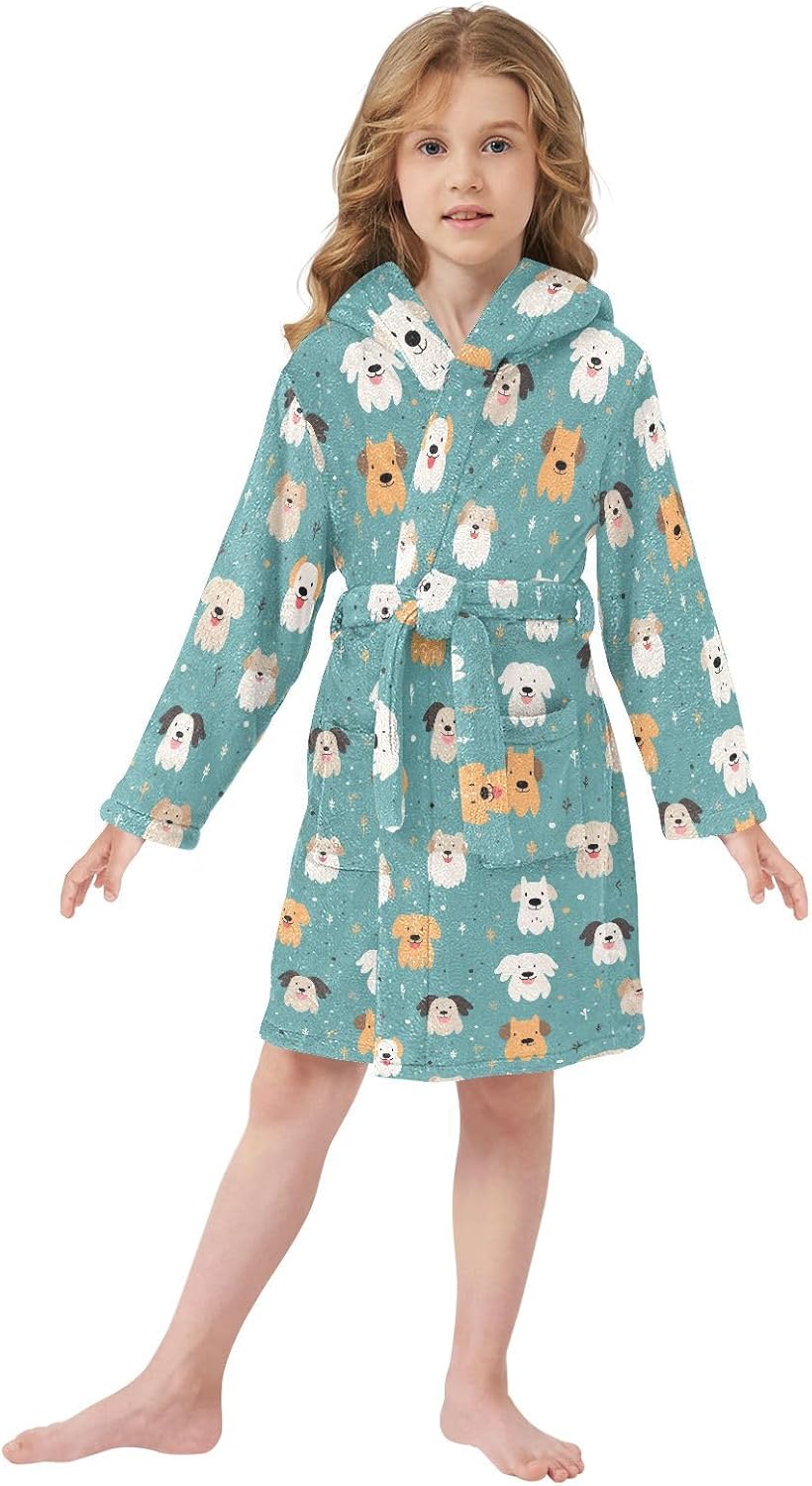 senya Funny Dog Toddler Hooded Bathrobe Kids Soft Plush Bath Towel Robes for Boys Girls 2-12 Years