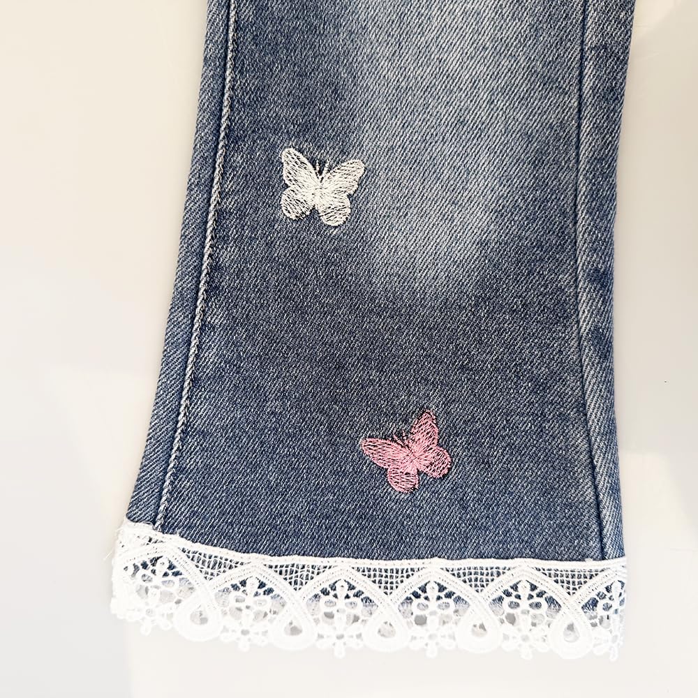 Peacolate 3-10 Ans Petites Grandes Filles Printemps Automne Pantalons en Jean brodés pour Enfants