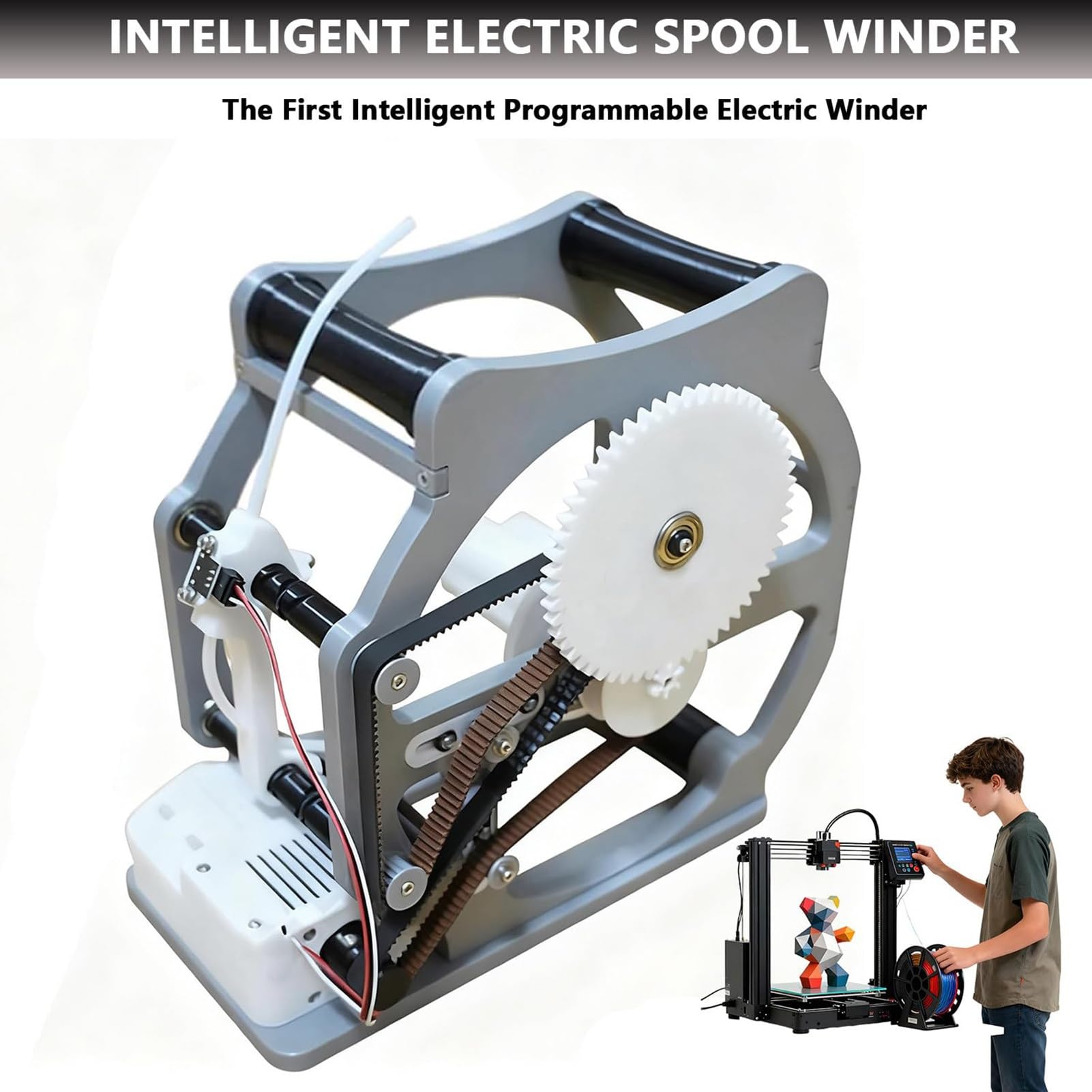 Auto 3D - Bobinador de filamento eléctrico con arranque y parada inteligente, se envuelve perfectamente sin enredos, para bobinas de 1 kg, bobinadora de hilo