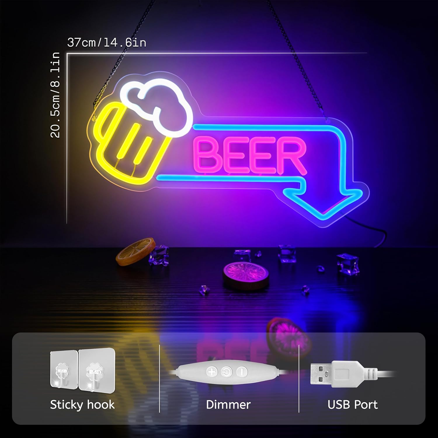 Beer Neon Signs Led Beer Neon Sign for Wall Decor Dimmable Bar Led Sign Neon Sign for Man Cave Bedroom Home Bar Shop Pub Bistro Party Game Room Decor Gifts - Image 2