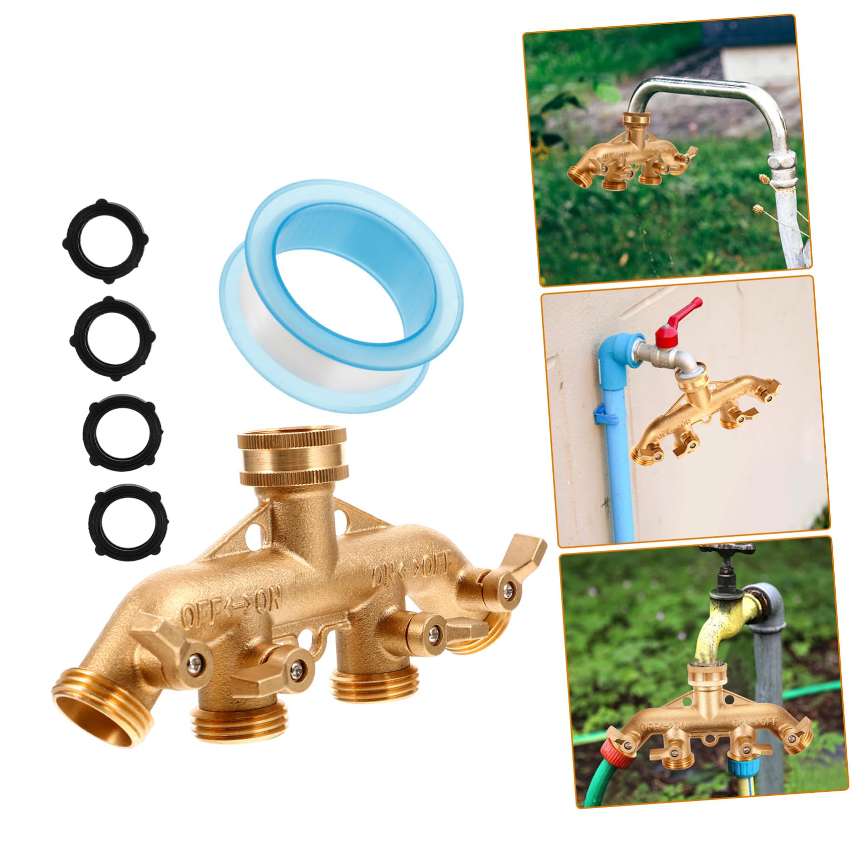 UKCOCO Distribuidor De Válvula De De Cuatro Vías Conector De Latón Divisor De Grifo De Jardín para Uso Exterior para Riego Agrícola y Jardinería