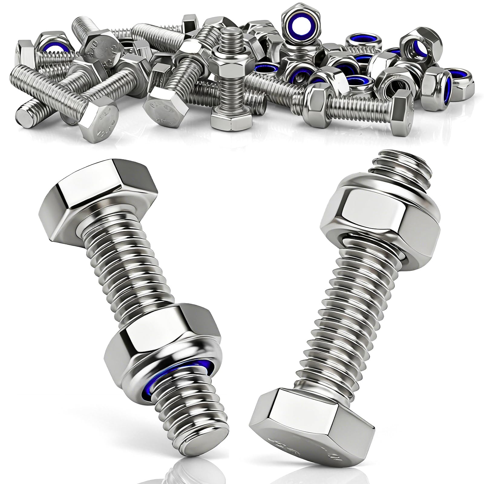 mawmuaw 15 Stück Sechskantschrauben M10x25 mm mit Selbstsichernde Muttern | Edelstahlschrauben M10, Schrauben Edelstahl A2 V2A, DIN 933 Maschinenschrauben Außensechskant für Möbel, Autos, Maschinen