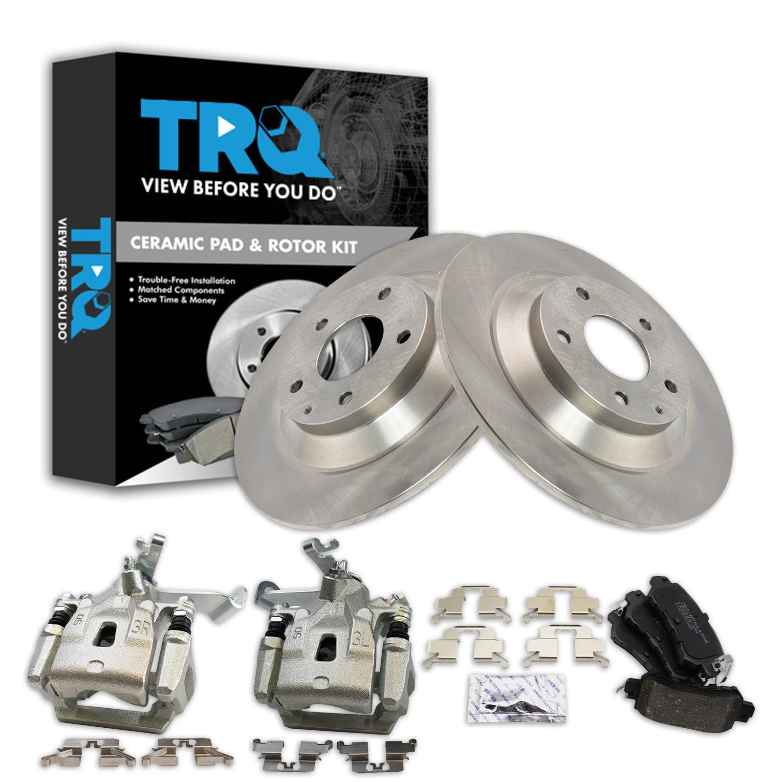 TRQ Rear Brake Pad and Rotor Set Ceramic Rotors Calipers