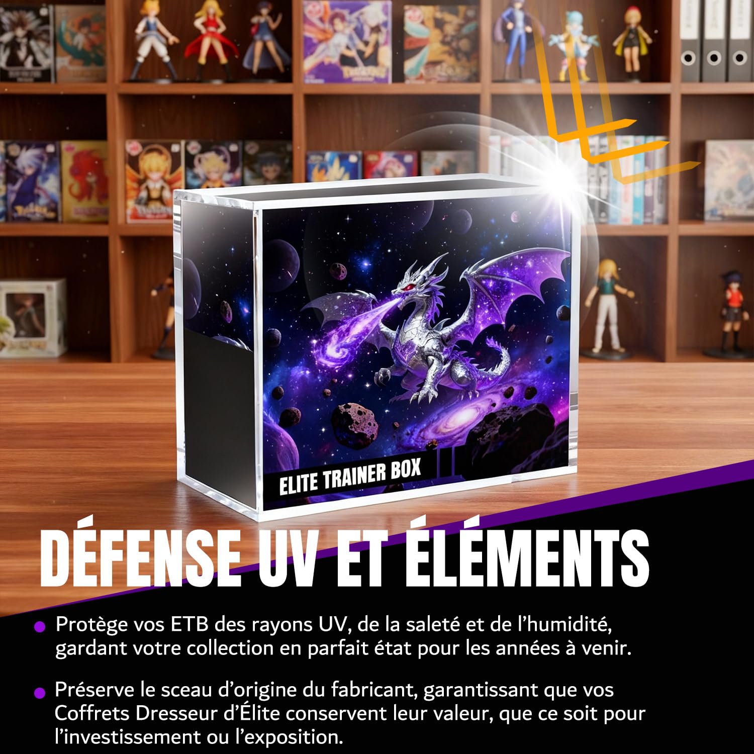 Mcbazel Boîte d'Exposition en Acrylique de 5 mm pour Elite Trainer Box, Protection UV, Boîte Protectrice Magnétique ETB, Boîte de Rangement Transparente Compatible avec Les Elite Trainer Boxes PKMN
