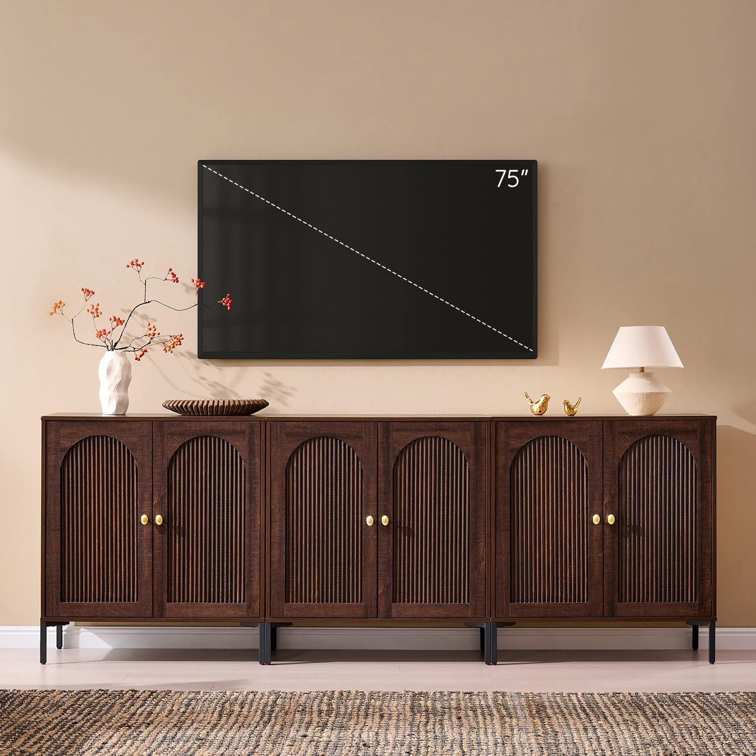 Mid Century Modern TV Stand with Arched Doors