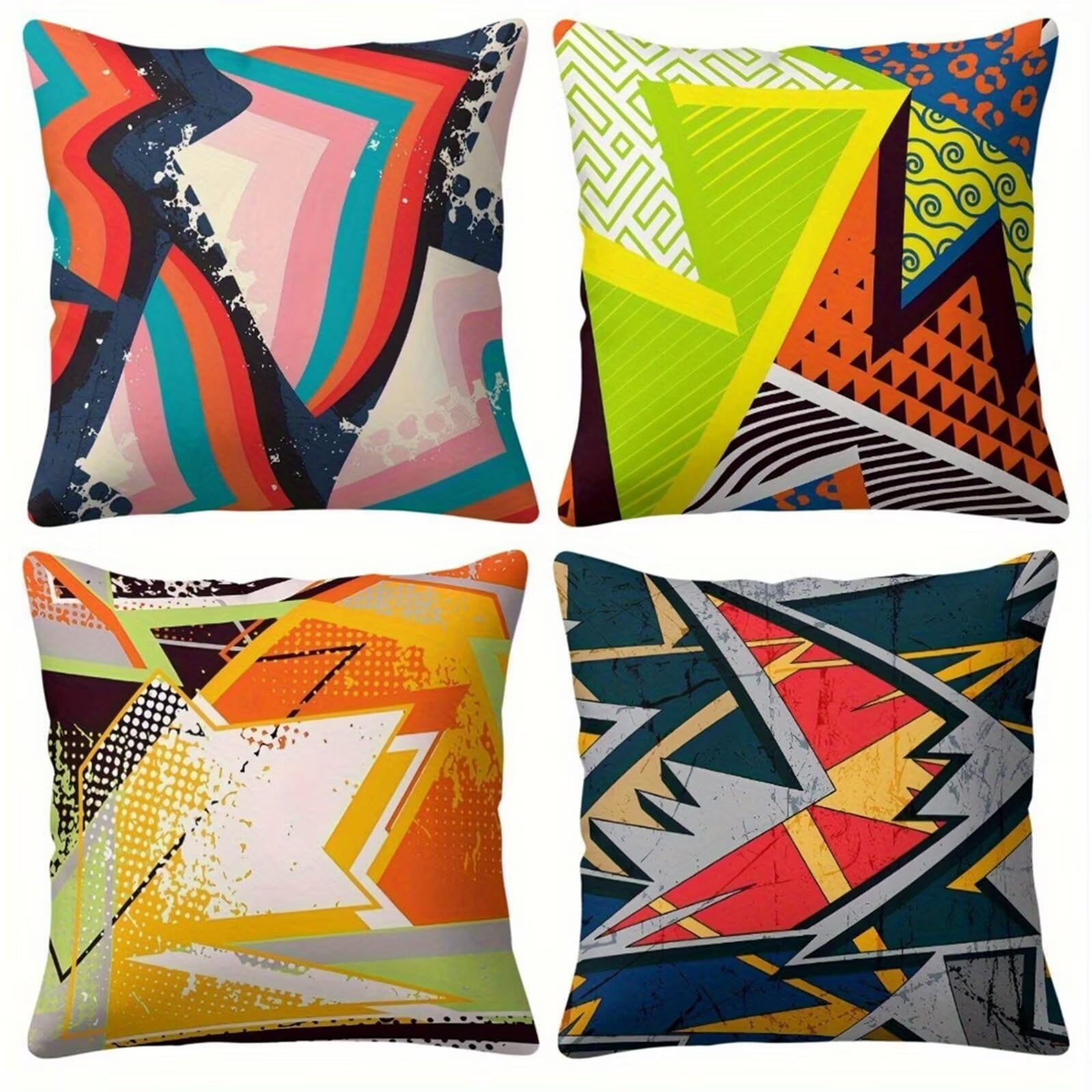 Heaen Outdoor Cushions Covers Waterproof 55x55 cm Set of 4 Square Linen Pillow Cases Yellow Geometric Decorative Dushions for Sofa Porch Patio Home Decor