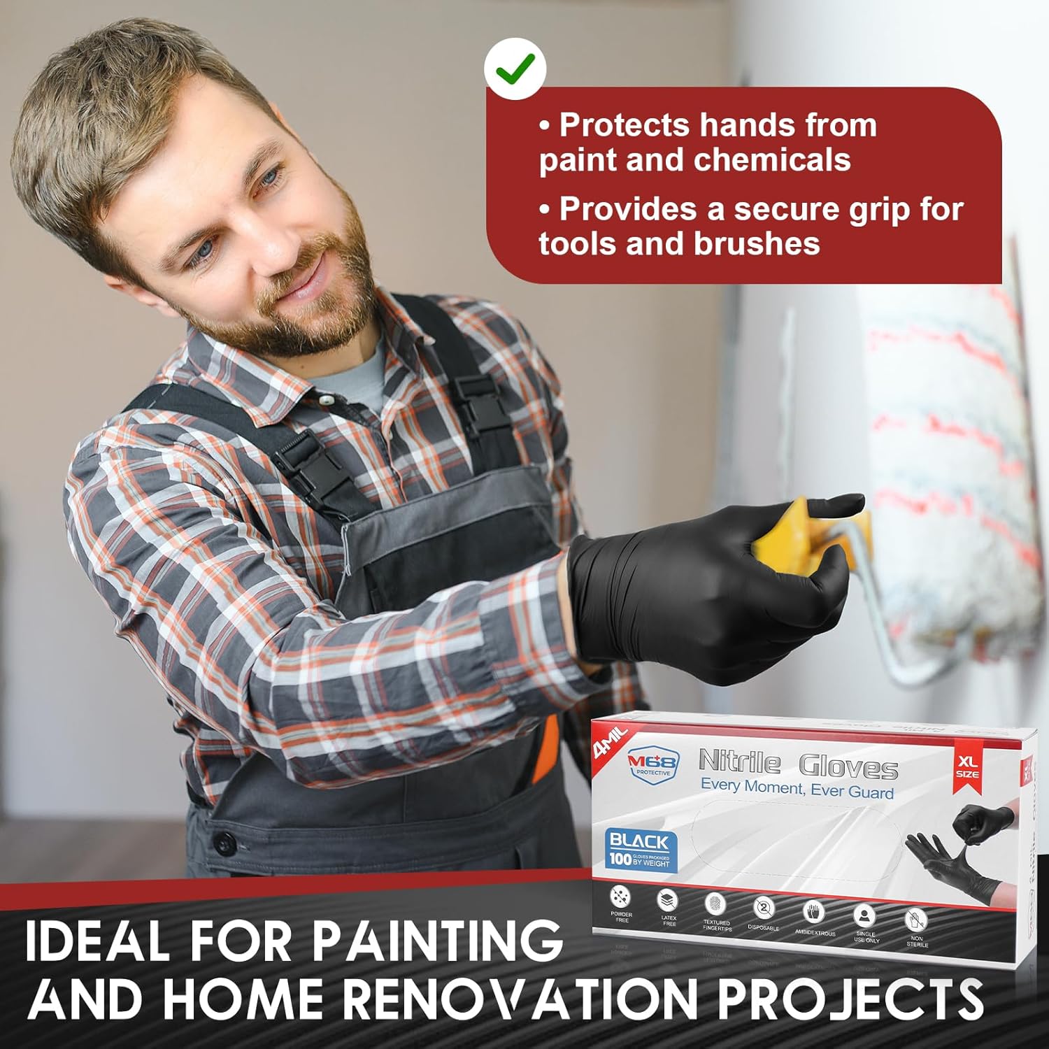 M68 Black Nitrile Gloves - 4 MIL Thick, Latex & Powder Free, Textured Fingertips, Chemical-Resistant, Disposable, Non-Sterile - Image 4