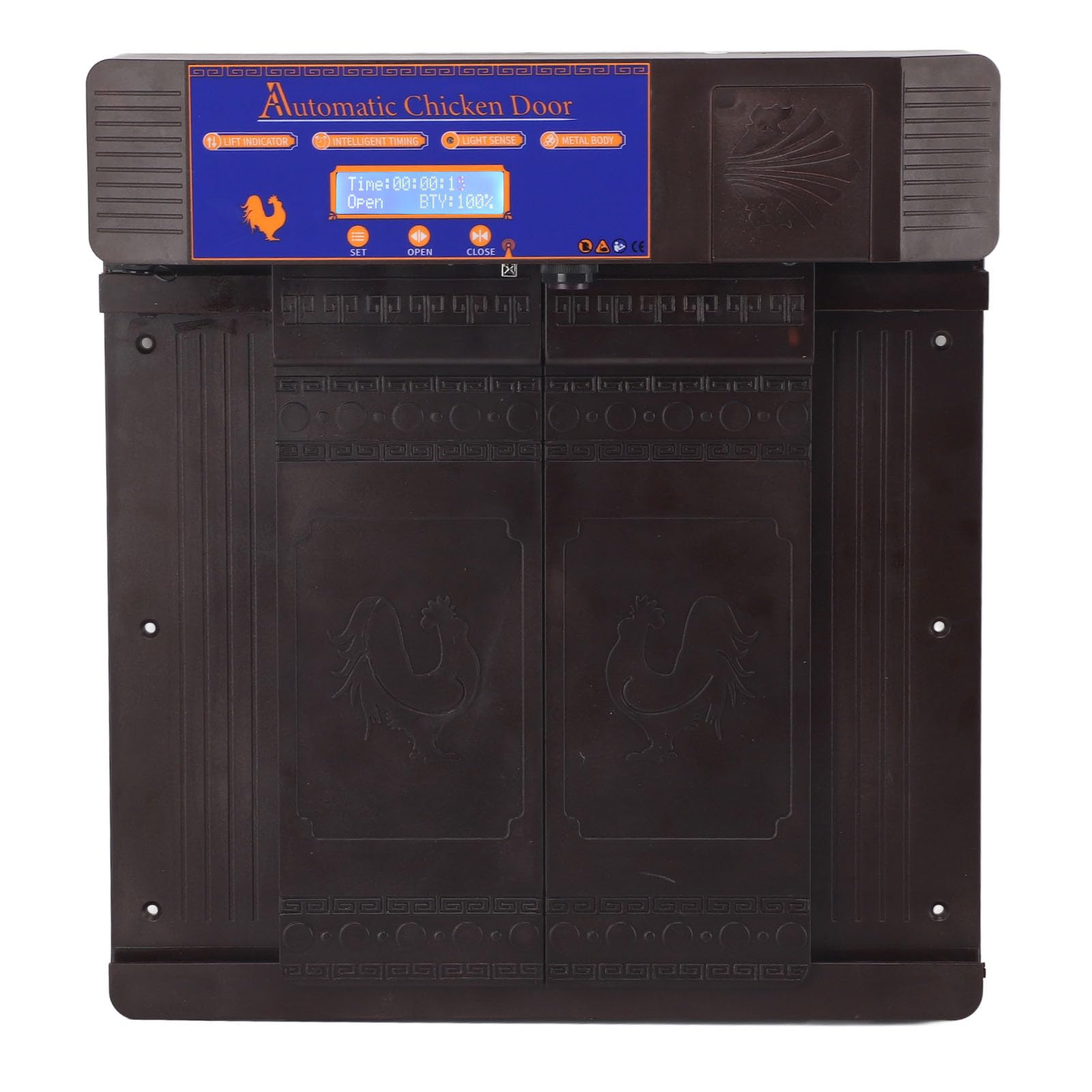 Aramox Puerta Automática Solar para Gallinero, Puerta Automática de Plástico para Pollos con Temporizador, Sensor de Luz, Control Remoto, Infrarrojos, Antipellizco para Pollos, Patos, Gansos (Marron