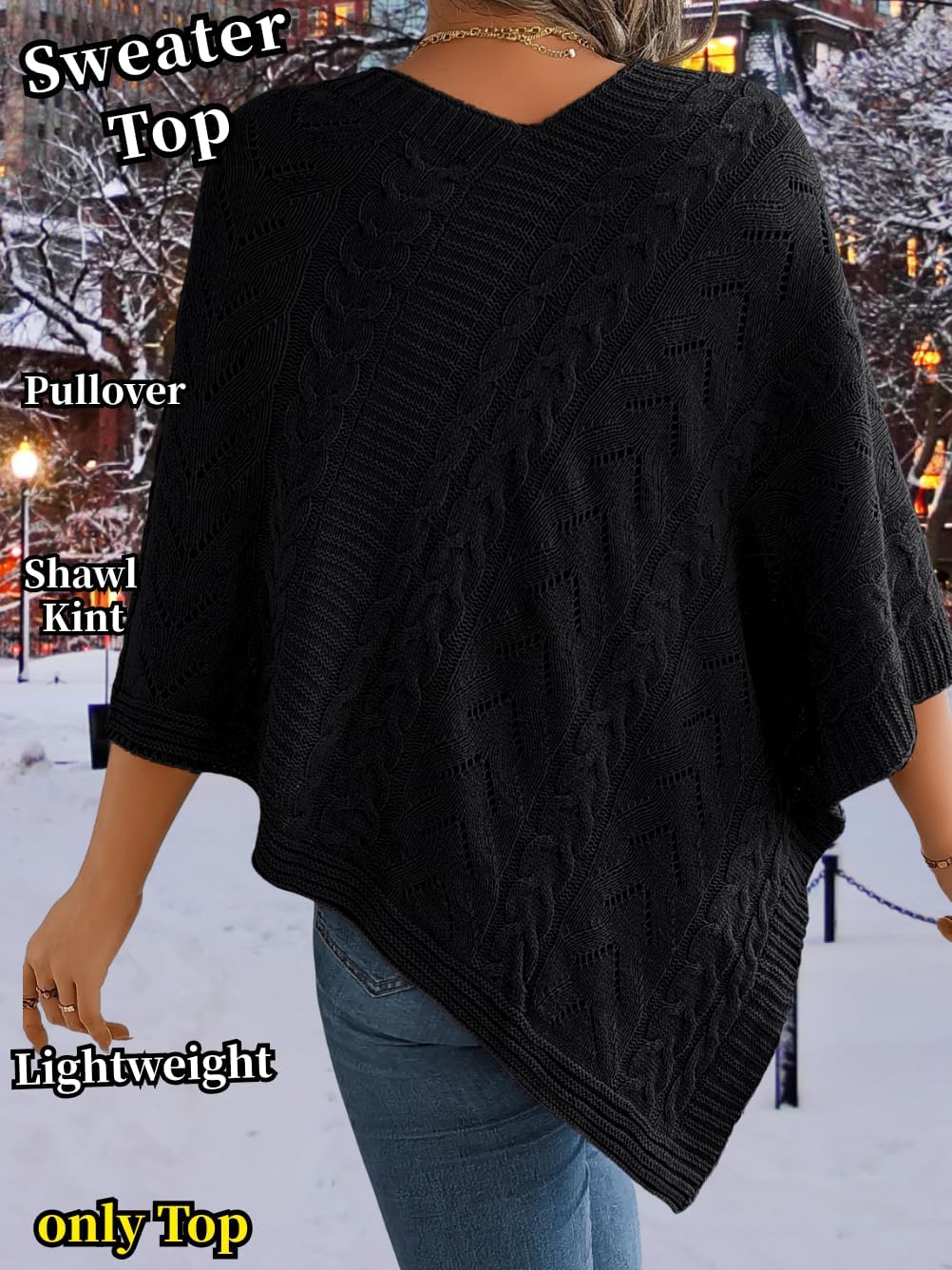 Women Knit Poncho Sweater, Irregular Hallow Out Cape Top Casual Fashion, Lightweight Knitted Shawl Wraps Fall Winter - Image 4