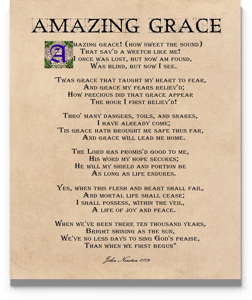 Amazing Grace Wall Art Print Ready To Frame 11x14 inch. Christian Hymn Wall Decor for any Office, Classroom or Spiritual, or Religious Home
