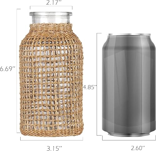 Miniatura 2 de WHJY Jarrón de cristal bohemio, jarrón de ratán, decoración de ratán de granja, jarrón redondo para arreglos florales de 6.3 pulgadas