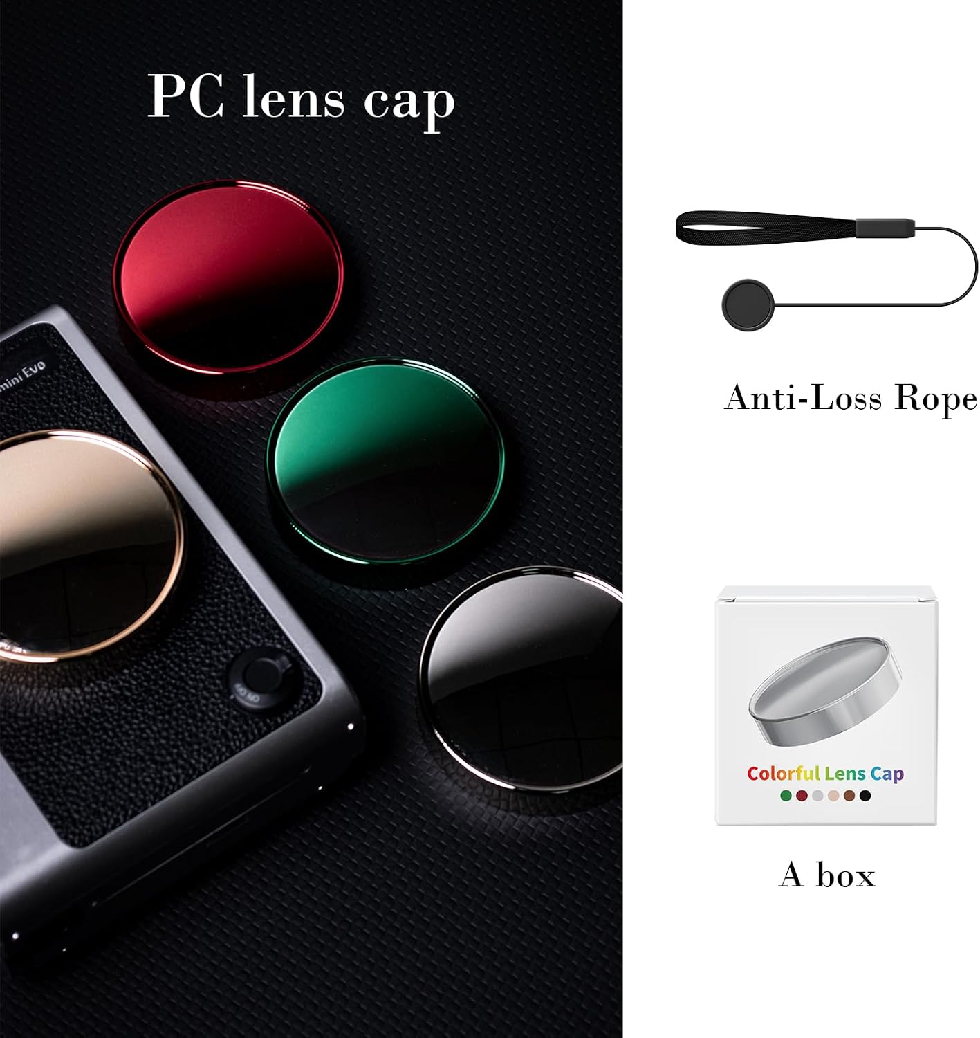 Rieibi Lens Cap for Fuji Mini Evo, Fuji Mini Accessories for Fuji Mini Evo Lens Cover with Anti-Loss Rope, PC Material Mini Evo Lens Cap with Flocking Internal - Black