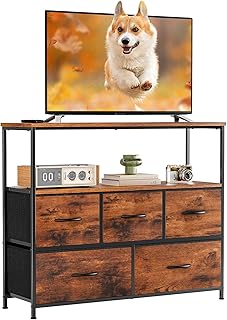 DUMOS TV Stand Dresser for Bedroom with 5 Fabric Drawer,Entertainment Ce...