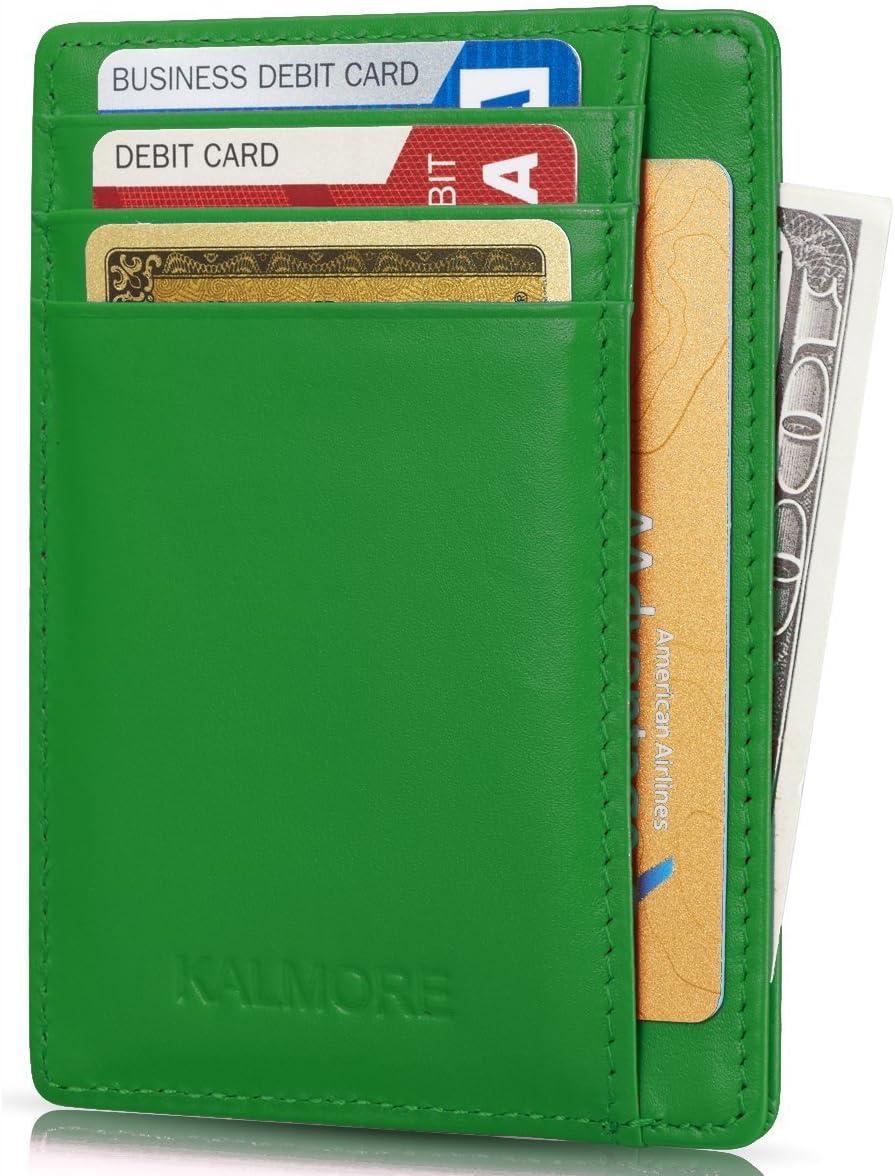 KALMORE Genuine Leather Front Pocket Slim Wallet Credit Card Holder with ID Window