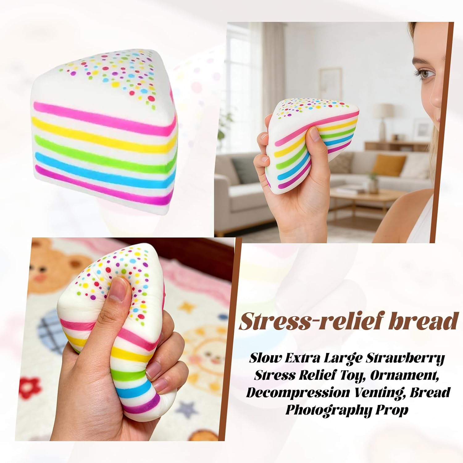 Rainbow Cake Squishies,Jumbo Slow Rising Fidget Squeeze,Soft Relief Squishy Stress,Squeeze Ball Sensory for Anxiety Stress Party Favors Colorful