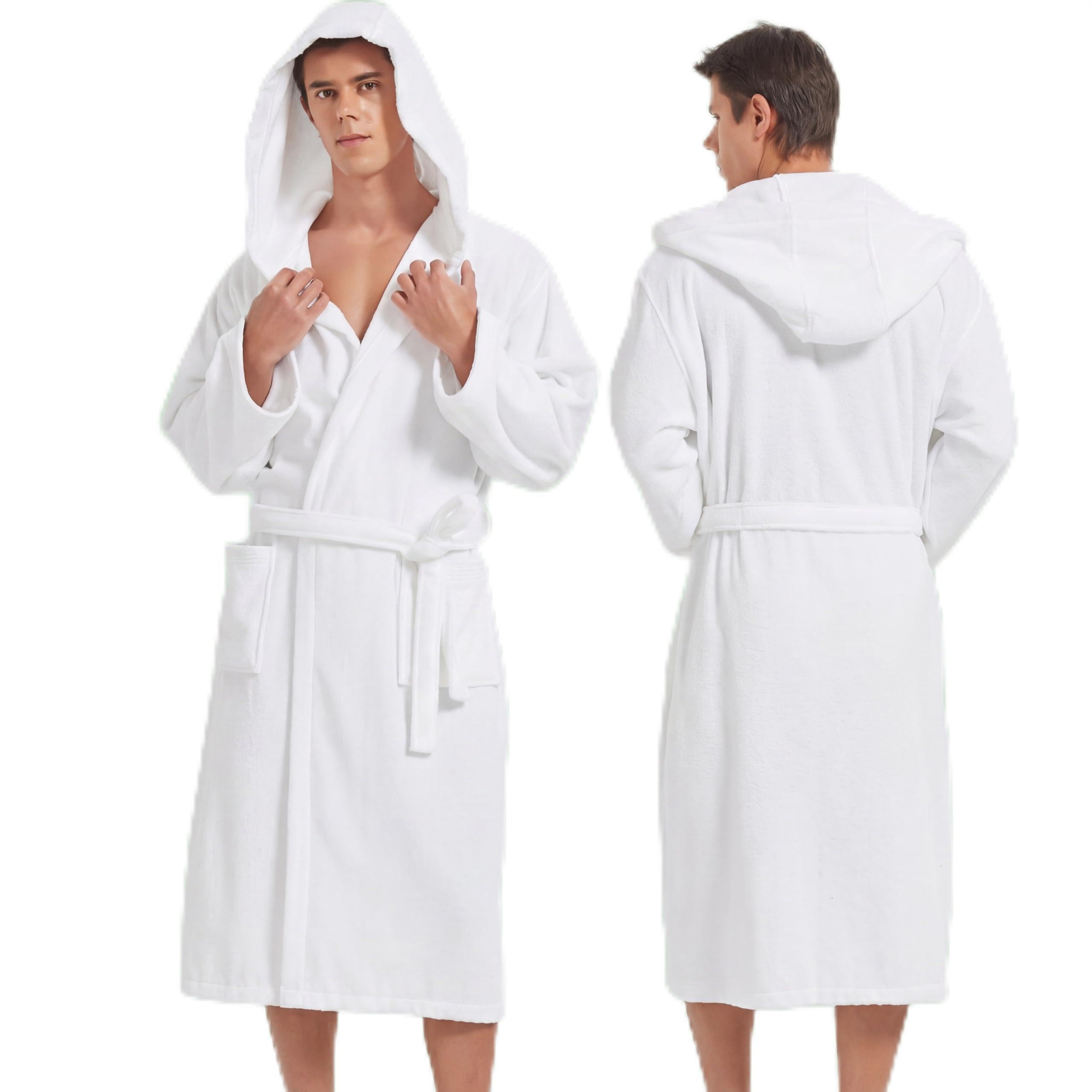 Mens Robe with Hood-Classic Terry Cloth Bathrobe for Men,Soft Knee Length Bathrobes