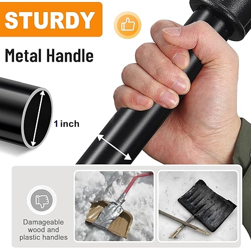 Miniatura 4 de Pala de nieve para niños, hoja de plástico gruesa duradera con mango de metal, agarre en D cómodo, pala de nieve de 32 pulgadas para niños de 3 a 12