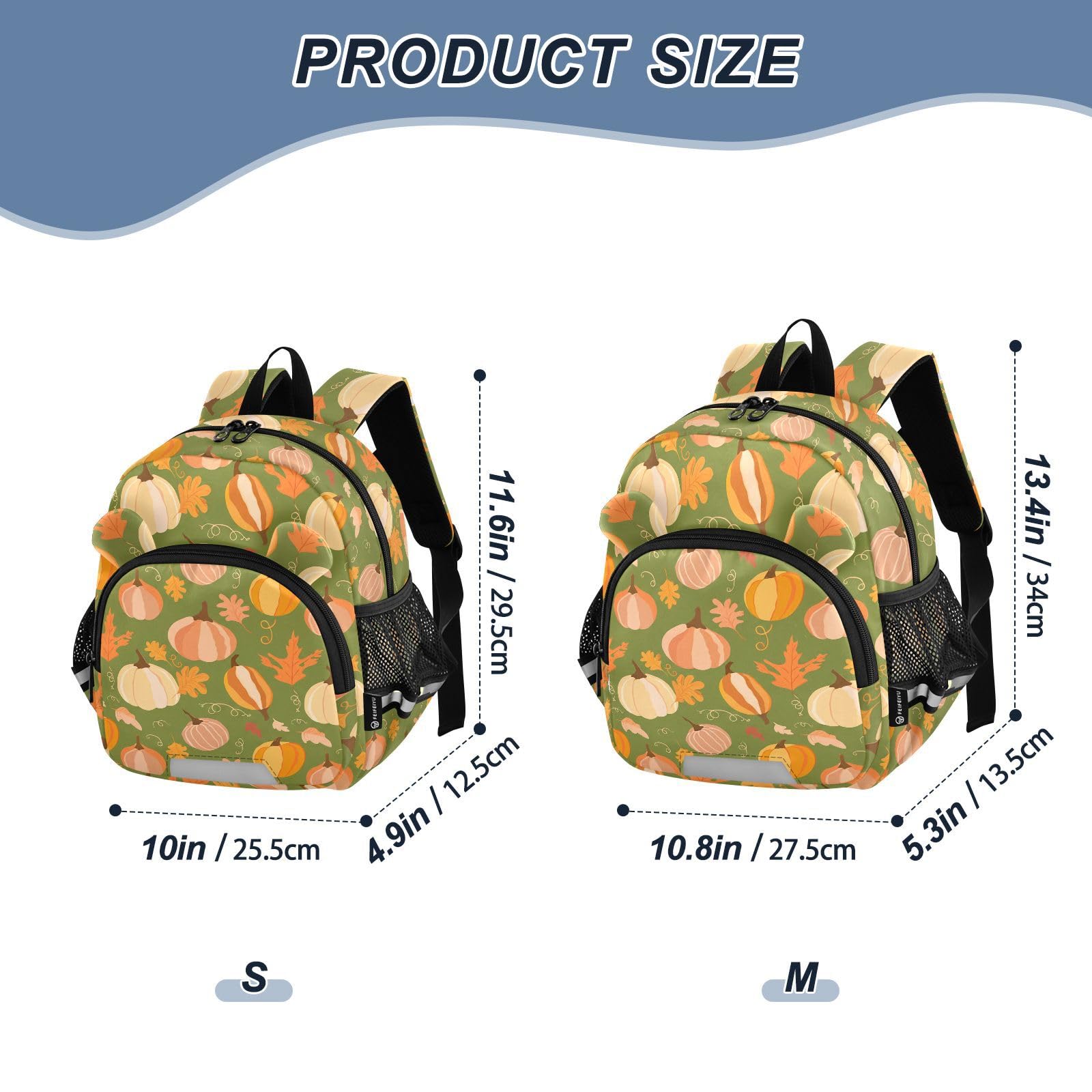 Pumpkin Autumn Leaves Toddler Harness Backpack for Boys Girls 3-6 Years Kids Backpack with Anti Lost Safety Leash Baby Harness Bookbag for Travel Walking Preschool