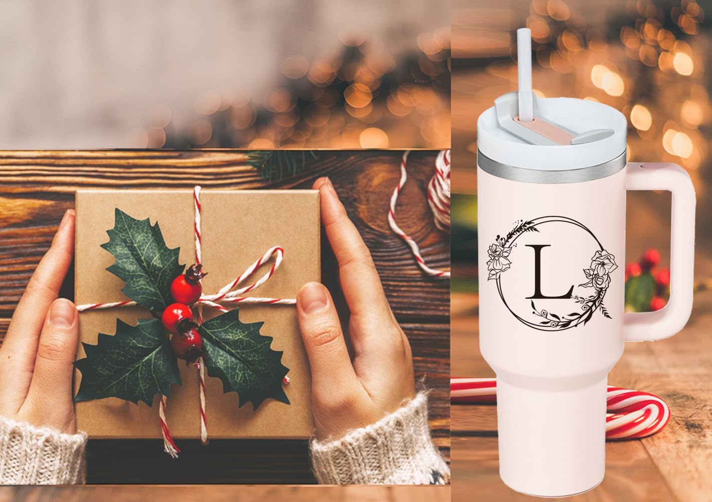 Personalized 40oz Tumbler Cup with Initials.Cup with Letter L 40oz Tumbler with Handle.Custom Tumbler Cup with Letter.Initial Monogram Tumbler Mug Gifts for Women Birthday Christmas. - Image 5