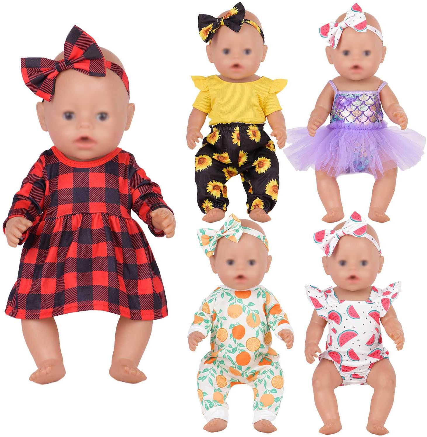 Baby Doll Accessories, 5 Set of Doll Clothes, Dress, Bodysuits Outfits for 15 Inch to 18 Inch Dolls, 15 Inch Baby Dolls, 11 PCs in Total Doll Clothes and Accessories