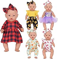 Vista 1 de Ropa de muñeca de bebé recién nacido, a cuadros, mono, falda tutú, accesorios de muñeca para muñecas de 15 a 18 pulgadas