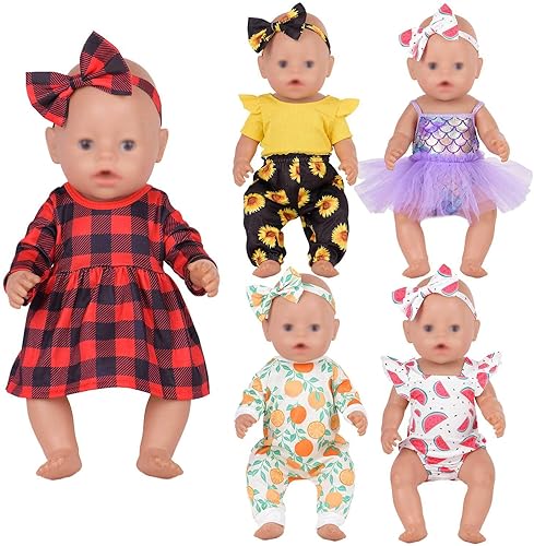 Ropa de muñeca recién nacida, a cuadros, mono, falda tutú, accesorios de muñeca para muñecas de 15 pulgadas, 16 pulgadas, 18 pulgadas